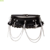 BUCKS Dark Chain Punk Belt, Lace Patchwork Versatile Waist Chain, Hip Hop with Star Leather Fashion 