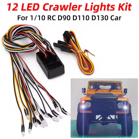 RC Car 12 LED Flash Lights Kit for 1/10 RC Crawler Accessories D90 D110 D130 Defender Hard Body Shel
