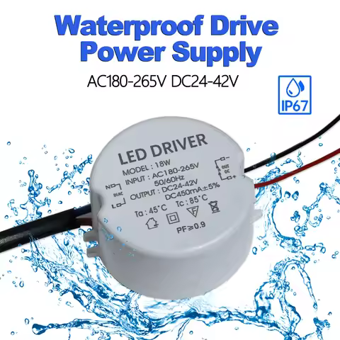 Round LED Driver 7W 8W 10W 12W 15W 18W High PF 0.9 AC180-265V TO DC24V 30V 42V 160mA 260mA 300mA 360