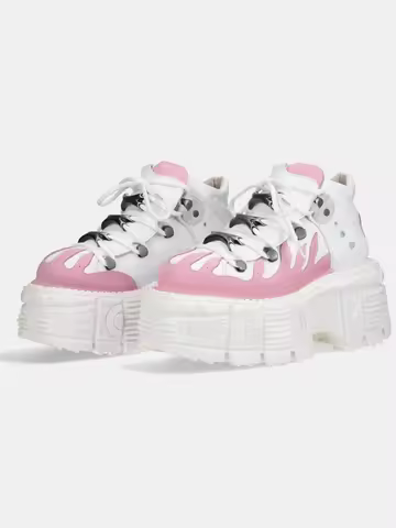 Punk Metal Rivet Short Boots Round Toe Platform Fashion Boots 2025 Spring New White Pink Street Styl