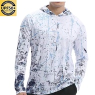 Men's UPF 50+ Sun Protection Hoodie, Long Sleeve Fish Pattern Quick Dry Top for Outdoor Fishing