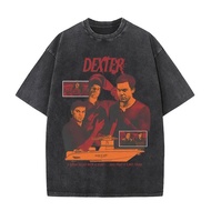 Unisex TV Series Dexter Morgan Vintage Washed T-shirts Men Women Clothing Casual Oversized T Shirts 