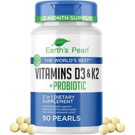 Earth's Pearl Vitamin D3 K2 5000 IU - 3-in-1 K2 D3 Vitamin Supplement with Probiotics for Women & Me