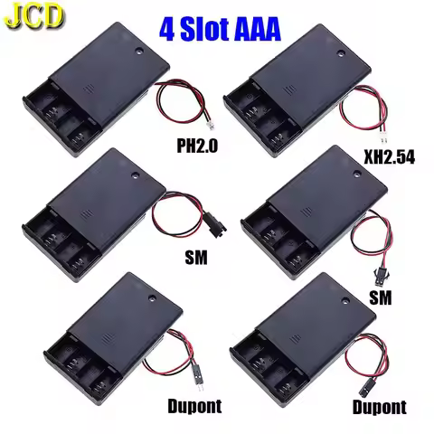 JCD AAA Battery Holder Storage Case Box 4 Slot AAA Battery Holder With DC 5.5x2.1mm PH2.0 XH2.54 SM 