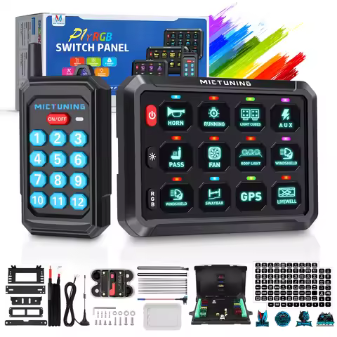 P1Y 12Gang Switch Panel with Wireless Remote Control, Circuit Box RGB Colors Toggle Switch Momentary