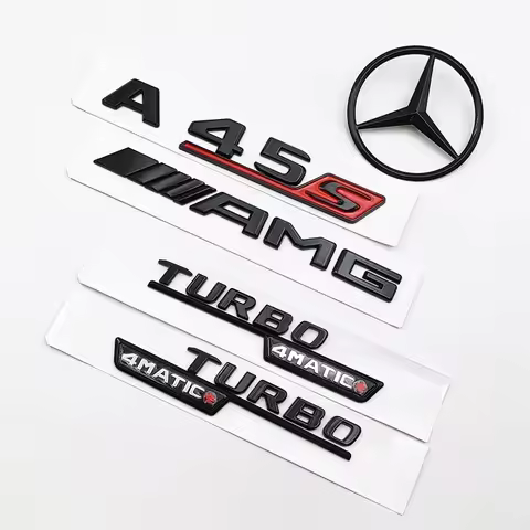 ABS Black A45S Logo Turbo 4MATIC Badge Car Rear Star Sticker Trunk AMG Emblem For Mercedes Benz A 45