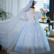 ≮707≯  Frozen Elsas Princess Dress Summer Baby Girls Luminous Elsa Dress Childrens Elsa Birthday Dre