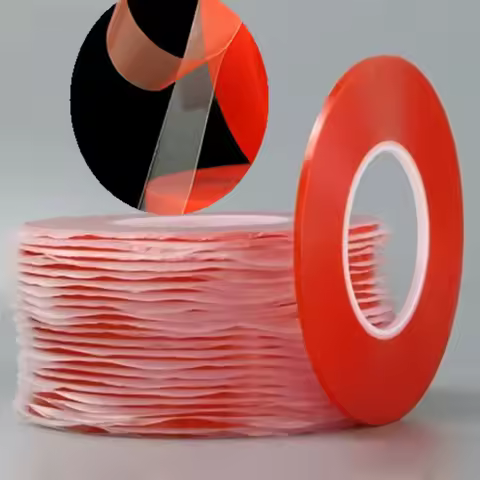 0.2MM 1/2/3/5/10/12mm 25M Strong Acrylic Adhesive PET Red Film Clear Double Side Tape No Trace For P