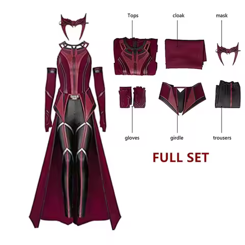 Scarlet Cosplay Witch Maximoff Wanda Vision Cosplay Costume Headwear Cloak and Pants Full Set Outfit