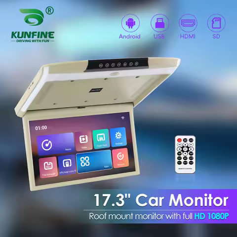 17.3 Inch Car Roof Monitor TV Flip Down 1080P Video HD IPS Screen With Ambient Light USB TF HDMI FM
