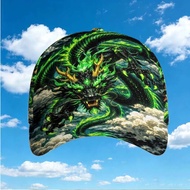 Fiery Green Chinese in the Clouds Custom All-Over Print Baseball Cap, Limited Edition Mythical Creat