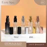 ขวดน้ำหอมเหลี่ยม วัสดุแก้วหนา ฝาสเปรย์อลูมีเนียม 3ml 5ml 8ml 10ml 15ml 18ml 20ml 30ml 50ml 100ml ขวด