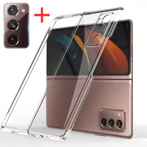 For Samsung Z Fold 2 Case with Camera Protector Glass Transparent Front Back Cover Hard Bumper on Ga