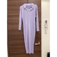 三宅一生issey miyake 造型領 開衩 淡薰衣草淺紫色💜長裙