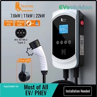 Feyree Wallbox EV Charger 7kW 11kW 22kW 5 meter Length 2.8" LCD screen APP Remote Control EV Install