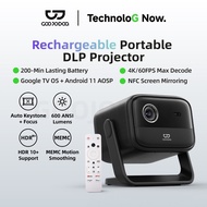 GOOJODOQ Rechargeable DLP Projector Android11 + Google TV system 200-Min Lasting Battery 4K/120fps M