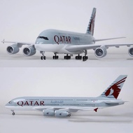 47cm Passenger Aircraft with Light with Wheels A380 Aircraft Model Resin Static Home Decoration