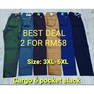 🔥Hot sale🔥[6𝐗𝐋-3XL] (H&amp;M) Cargo 6pocket seluar plus size unisex  Regular -Fit Cargo pants 6 Pockets  cotton