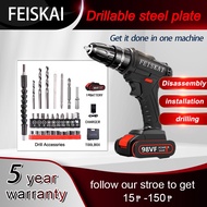 【On hand】 chipping gun drill hammer FEISKAI 98V electric drill impact drill with 2* battery with