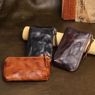 7svf Handmade genuine leather short coin wallet, men's zipper, simple mini wallet, key bag, coin walletMen Wallets