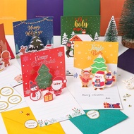 3D Pop-Up Cartoon Christmas Greeting Cards with Envelope Holiday X-Mas Gift Card
