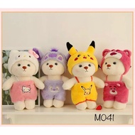 Gấu Bông Teddy Lena Bear Đội Mũ Thay Đồ Cosplay Kitty Stitch Pikachu Gấu Dâu Lotso