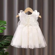White Birthday Dress for 1 2 3 4 5 Years Old Girl Dresses with Butterfly Wings Fairy Princess Fluffy Summer Baby 1st Christening Baptismal Dress