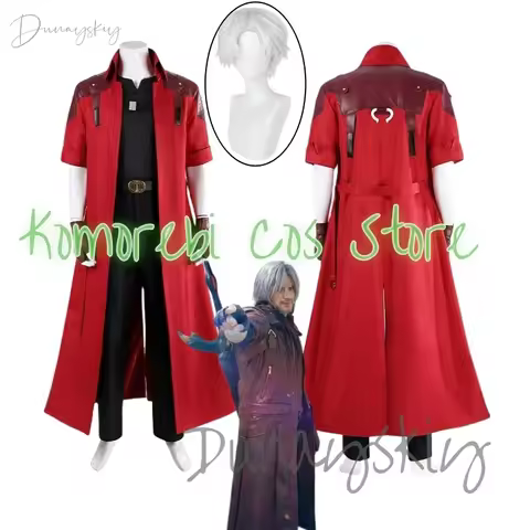Dante Anime Devil May Cry Cosplay Costume Prop White Wig Costume Red Uniform Men Coat Glove Party Ro