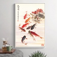 Large Wall Art Picture Chinese Traditional Calligraphy Painting Koi Fishes Lotus Canvas Prints For Living Room Decor No Frame