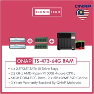 QNAP TS-473A-64GB DDR4 ECC RAM 20TB~56TB 4-Bays Nas Enclosure Kits Bundles with 2 x 1TB M.2 NVME SSD