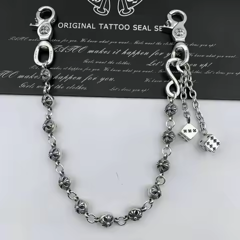 Dice American Punk Style Skull Head Denim Jean Waist Jean Chain Metal Long Chains For Pants