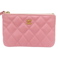 粉色 羊皮 拉鍊零錢包 金扣【CHANEL 香奈兒】