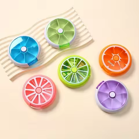 1 Seven-Grid Round Box One-Week Medicine Box Portable Rotary Fruit Medicine Box Carry Mini Medicine