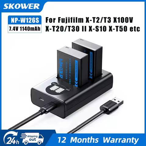 SKOWER NP-W126/W126S Camera Battery Dual Charger for Fujifilm X100F X-Pro1 X-T1/T30 X-A1/A2/A3/A10 X