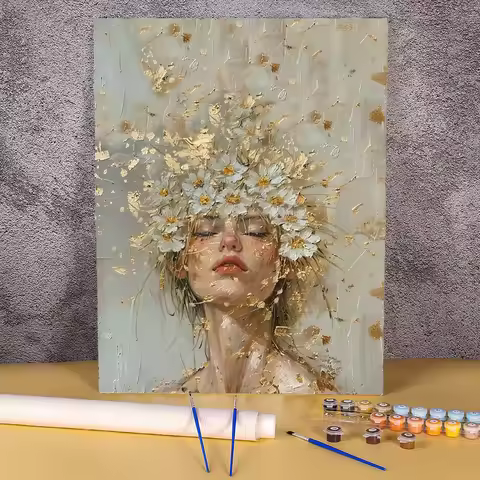 Diy Painting By Numbers For Adults Kits Daisy Flowers Girl On Canvas Acrylic Paint Package Coloring 