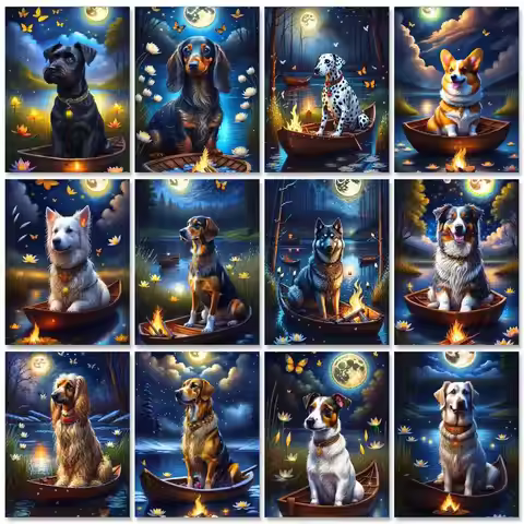 GATYZTORY Paint By Numbers For Adults Dogs Animals Picrute Coloring By Numbers Acrylic Paint Drawing