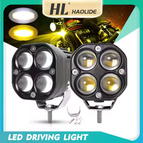 HAOLIDE Spot and Flood Beams Led Work Light 4 inch White Amber Projector Fog Lights 12D Motorcycle L