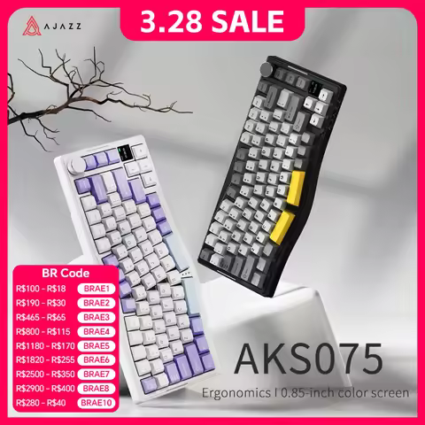 AJAZZ AKS075 75% Mechanical Keyboard Alice Ergonomic Wireless Bluetooth Gaming Keyboard Hot Swap TFT