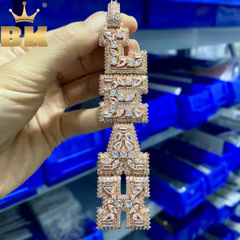 TBTK Custom Vertical Initial Letter Pendant Mixed Inlay Different Shape Multi Color CZ NamePlate Nec