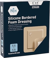 Medpride Adhesive Silicone Bordered Foam Wound Dressing Pads- 6 inches by 6 inches, 10 Pack-Trauma B