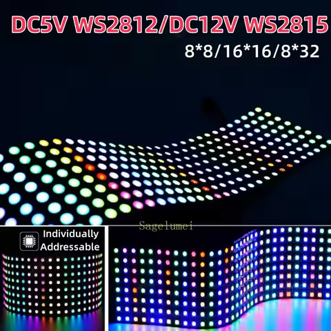 DC5V/12V WS2815 Dual Signal Digital Flexible Individually Addressable Panel Light Strip 2812 8x8 16x