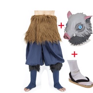 Anime Demon Slayer Kimetsu No Yaiba Hashibira Inosuke Cosplay Costume Pig Silicone Mask Black Socks 