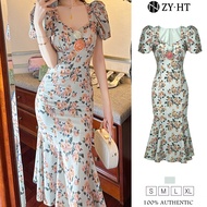 ZY.HT EraVogue เดรสผู้หญิง เดรสแขนพอง เดรสคอเหลี่ยม เดรสสีเขียว เดรสทำงาน เดรสไฮโซ เดรสออกงาน เดรสไป