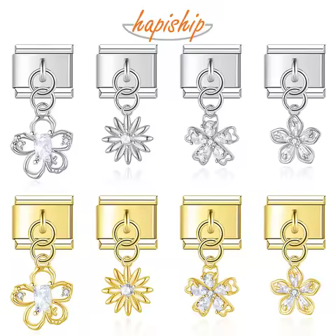 Hapiship 2025 Fashion Women Sweet Flower Shiny CZ Italian Charms Fit 9mm Stainless Steel Bracelet Ma