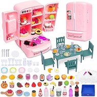 ETNRHP Dollhouse Miniature Toy Fridge Green Table Dining with Mini Food Play Refrigerator for Kids Kitchen Furniture Fruits Vegetable Drink Milk Desserts for Kids Pretend Play Game Fake Ice Cubes
