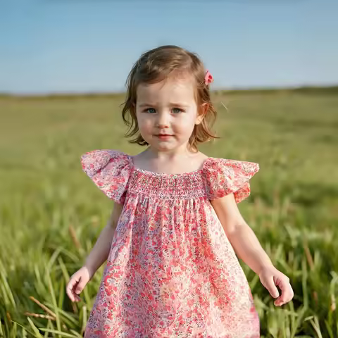 Girls 1-6 Years Summer Floral Dress Baby Toddler Smocked Design Clothes with Flying Sleeve Kid Daily