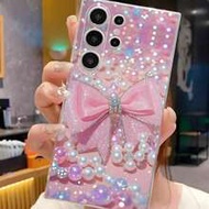 1ชิ้น เคสโทรศัพท์ใสแบบนิ่ม โบว์ไข่มุกแฟชั่น เข้ากันได้กับ Samsung Galaxy A04e/12/A13/A14/A34/A50/A52