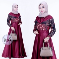 Baju Gamis Batik Kombinasi Polos Mix Velvet Busana Muslim Gamis Wanita