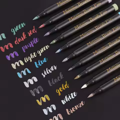 Metallic Paint Marker Pen, 12pcs Shimmer Glitter Marker Pen, Art Supplies for Rock Painting, Black P