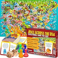 QUOKKA Learning Board Game for Kids Ages 8-12 - Game 5-7 - | 130 Questions Cards | Learning USA Map 